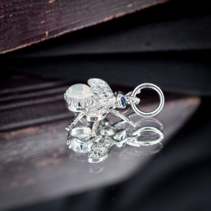 Opal Sapphire and Diamond Platinum Insect Bee Pendant Charm