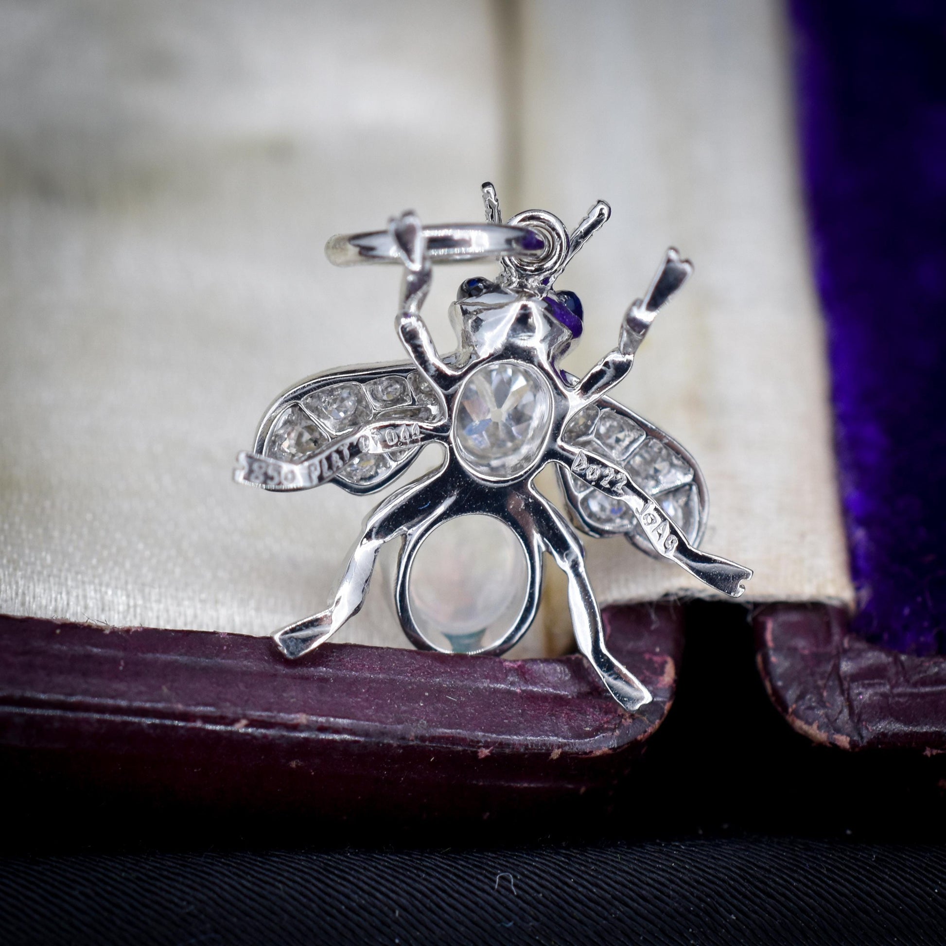 Opal Sapphire and Diamond Platinum Insect Bee Pendant Charm