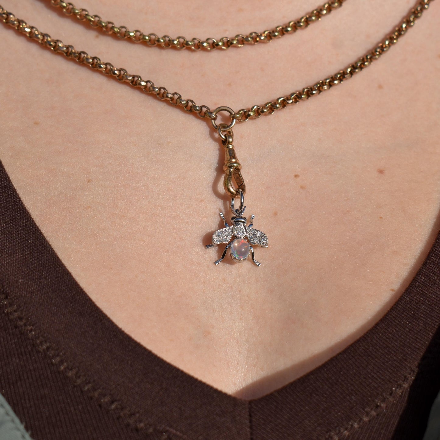 Opal Sapphire and Diamond Platinum Insect Bee Pendant Charm