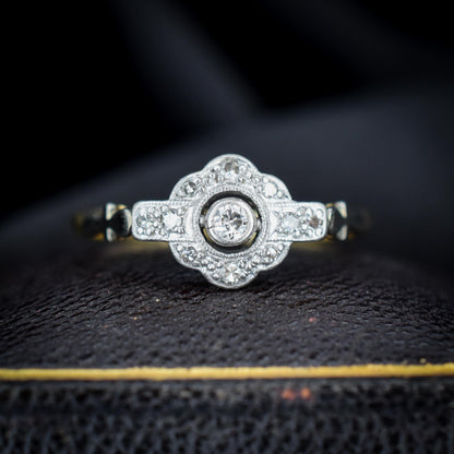 Antique Diamond Cluster Daisy 18ct Gold and Platinum Ring