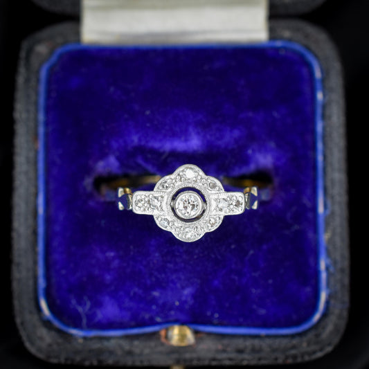 Antique Diamond Cluster Daisy 18ct Gold and Platinum Ring