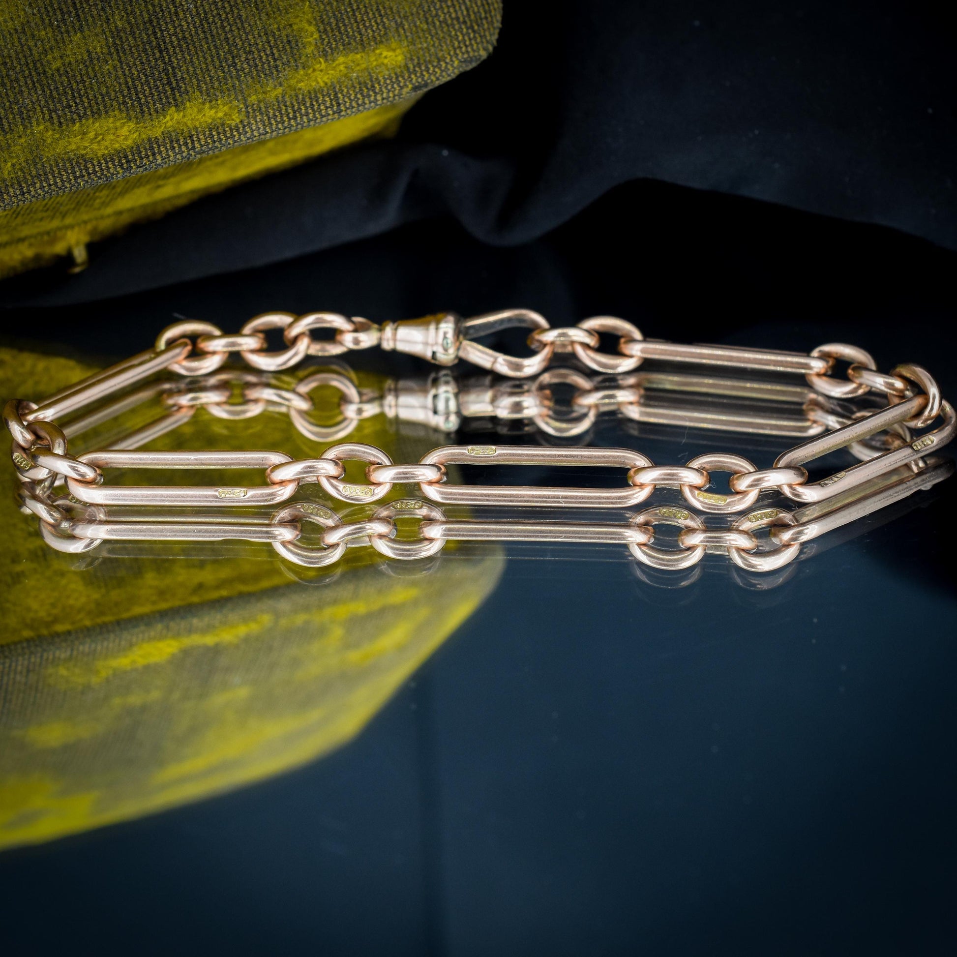 Antique 9ct Gold Trombone Link Bracelet with Dog Clip 8.5"