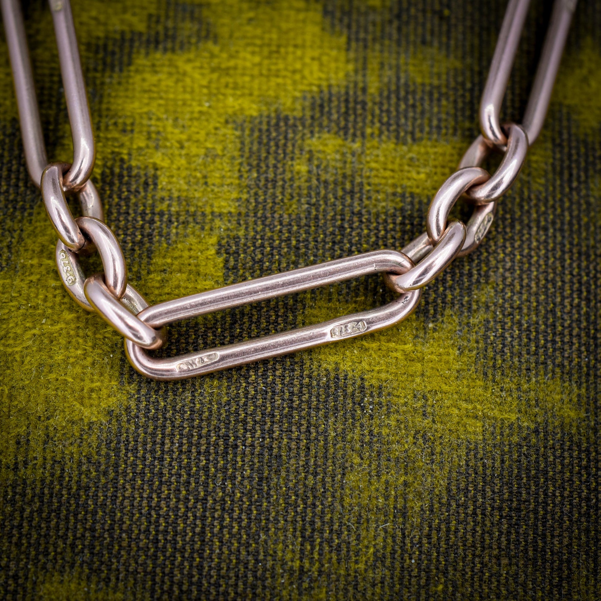 Antique 9ct Gold Trombone Link Bracelet with Dog Clip 8.5"