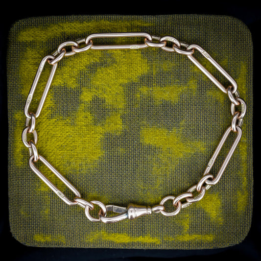 Antique 9ct Gold Trombone Link Bracelet with Dog Clip 8.5"