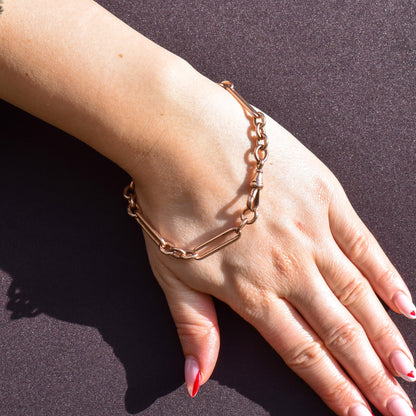 Antique 9ct Gold Trombone Link Bracelet with Dog Clip 8.5"