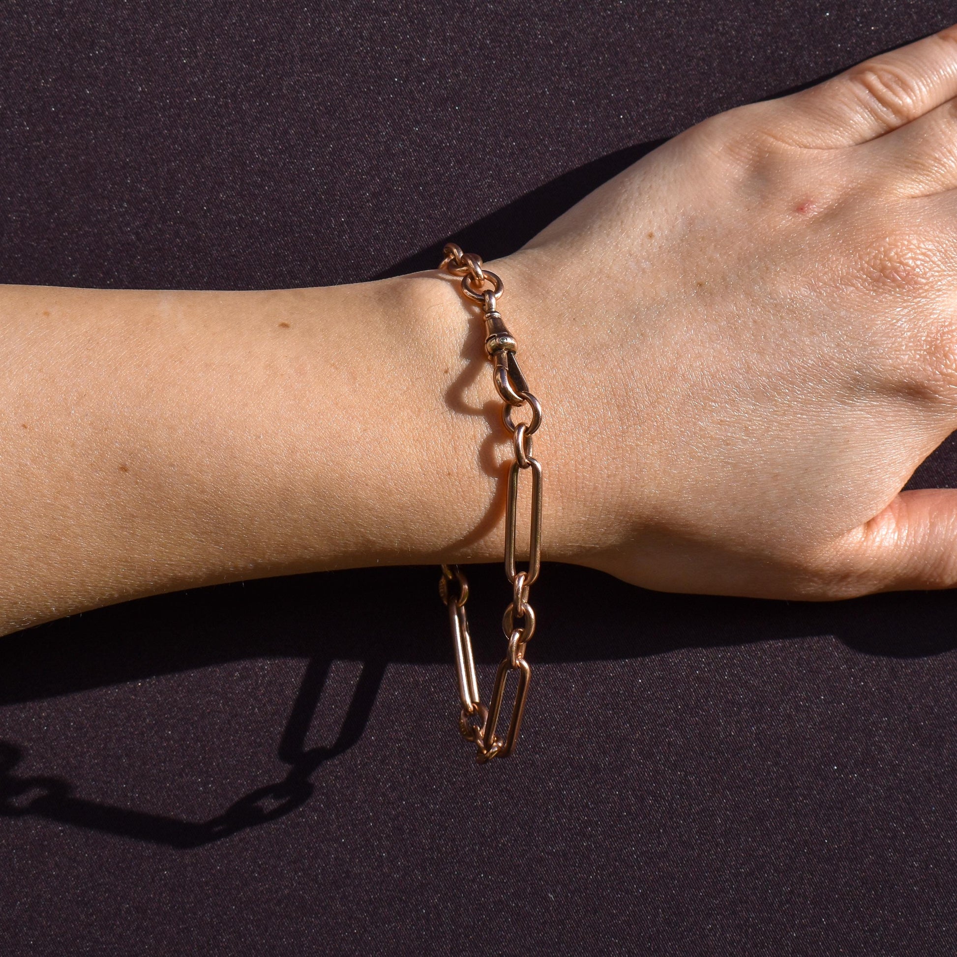 Antique 9ct Gold Trombone Link Bracelet with Dog Clip 8.5"