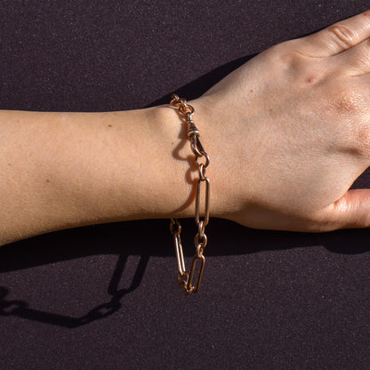 Antique 9ct Gold Trombone Link Bracelet with Dog Clip 8.5"
