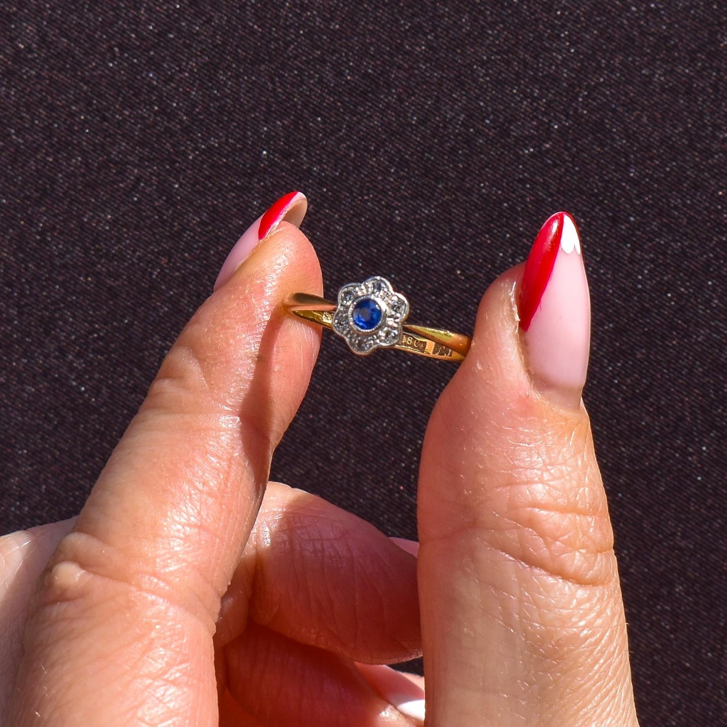 Antique Sapphire and Diamond Cluster 18ct Gold and Platinum Ring