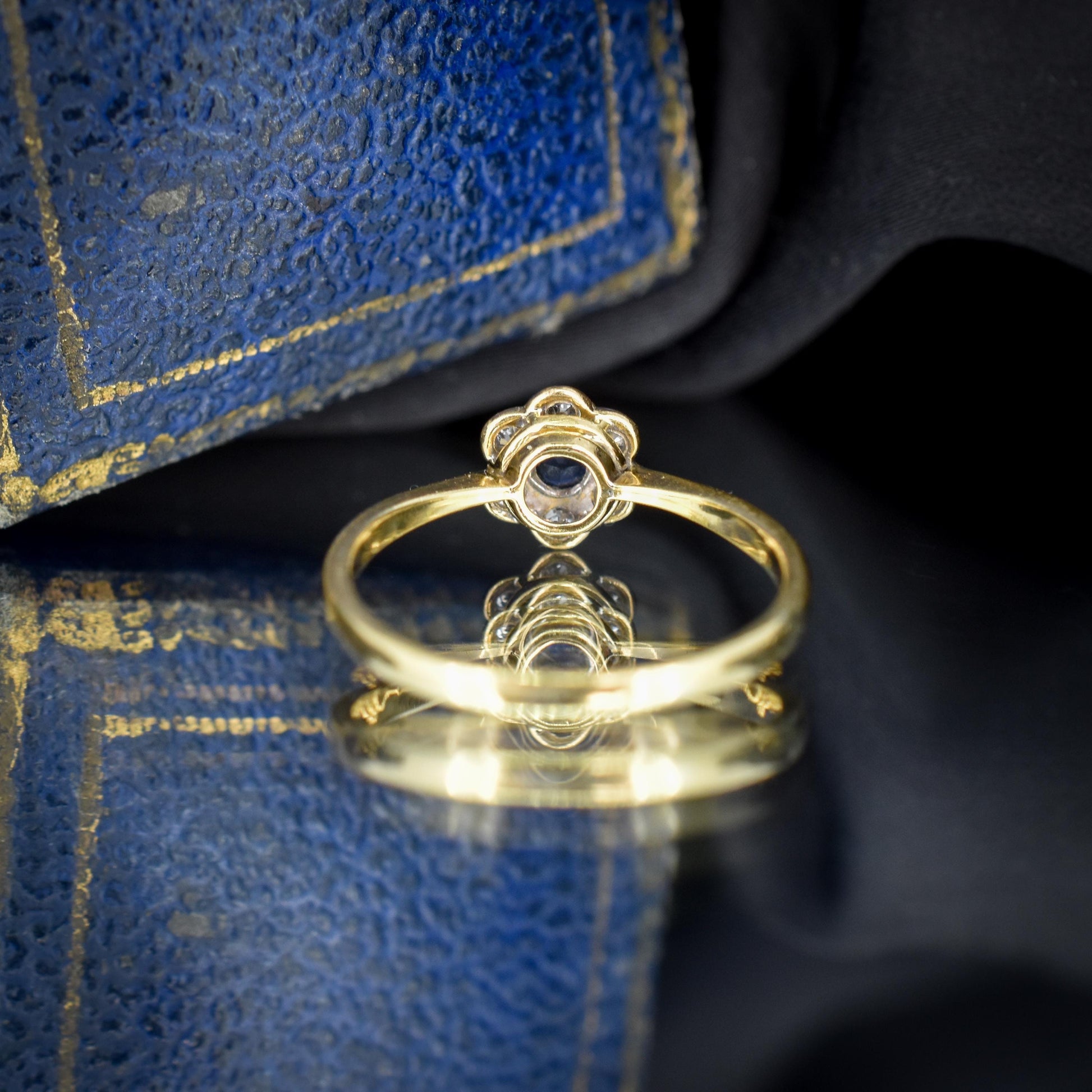 Antique Sapphire and Diamond Cluster 18ct Gold and Platinum Ring