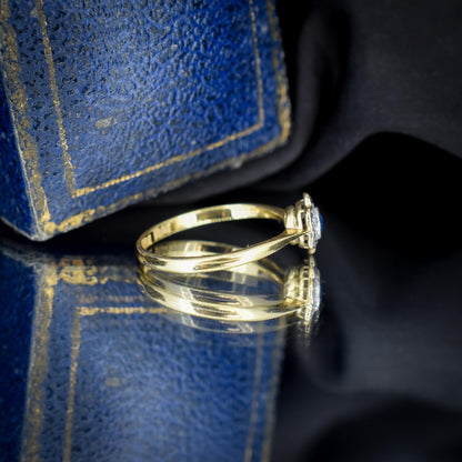 Antique Sapphire and Diamond Cluster 18ct Gold and Platinum Ring