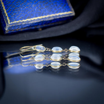 Antique Moonstone Silver Chandelier Drop Dangle Earrings | Circa.1900