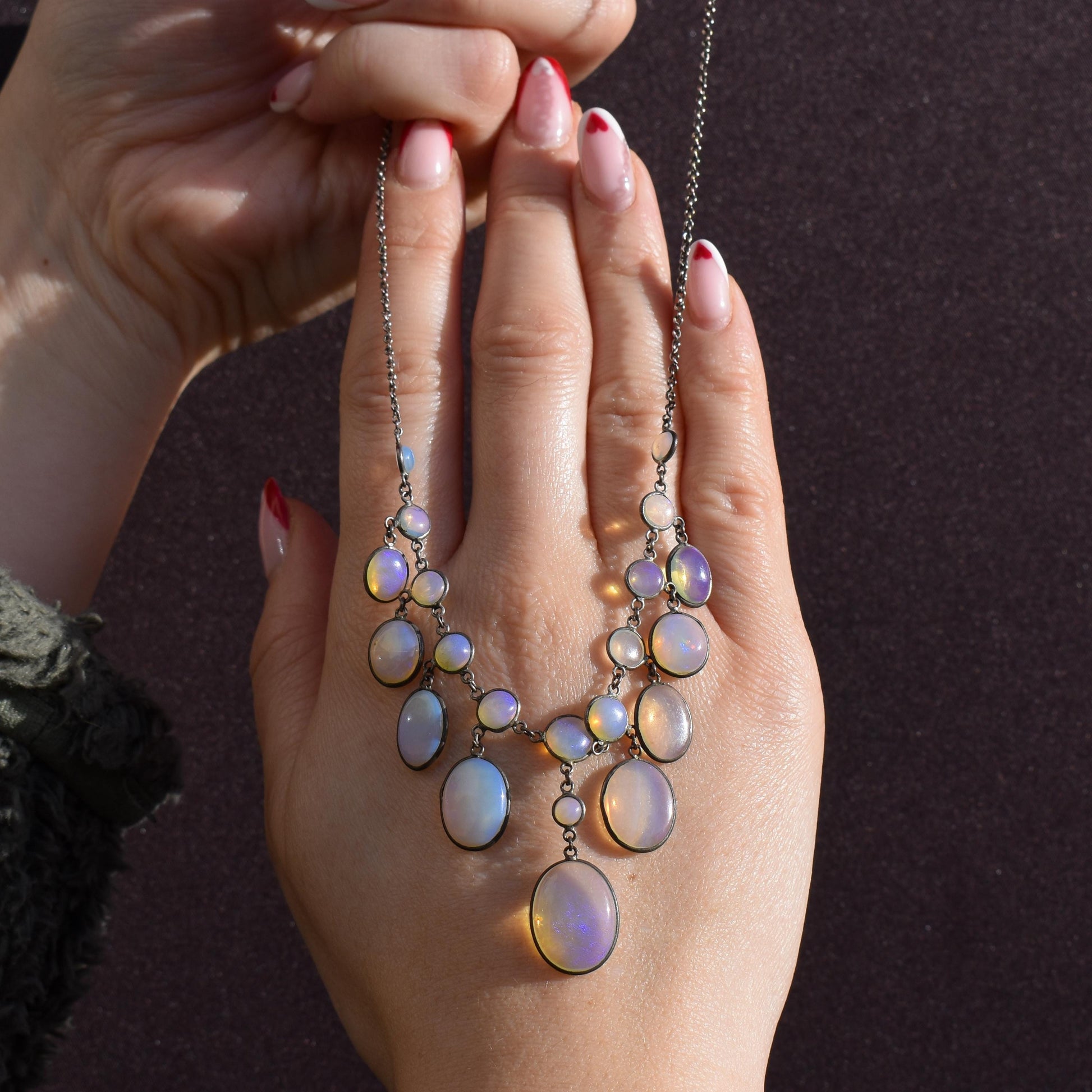 Antique Edwardian Opal Fringe Festoon Necklace | 15"