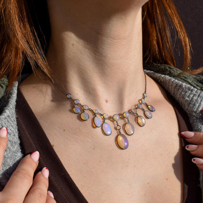 Antique Edwardian Opal Fringe Festoon Necklace | 15"