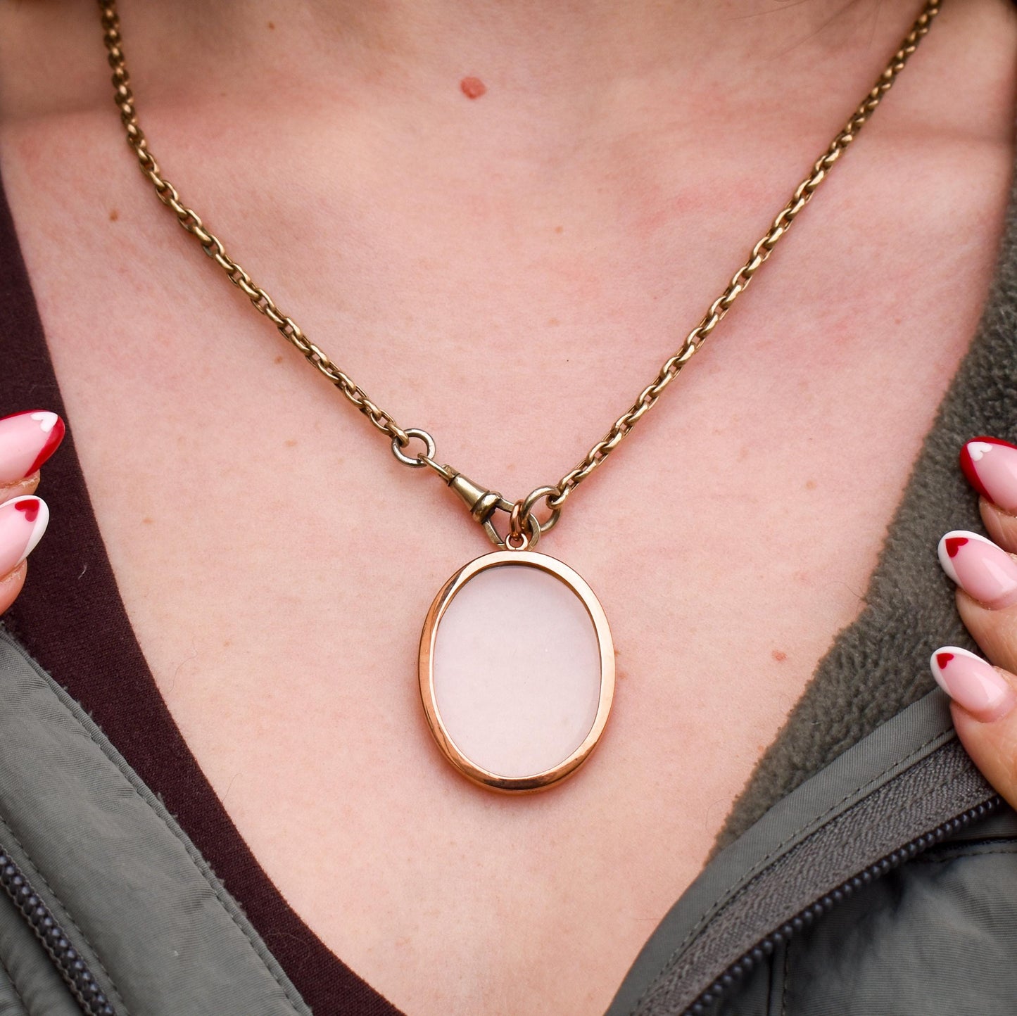 Antique Oval Glass 9ct Gold Large Photo Locket Pendant