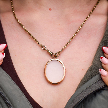 Antique Oval Glass 9ct Gold Large Photo Locket Pendant