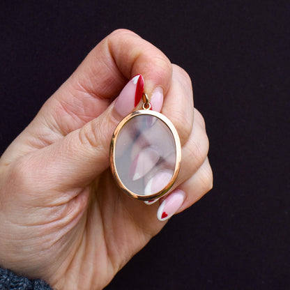Antique Oval Glass 9ct Gold Large Photo Locket Pendant