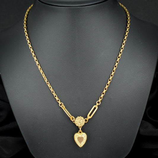 Antique Rolled Gold Heart Pendant Chain Necklace | 17.5" Length