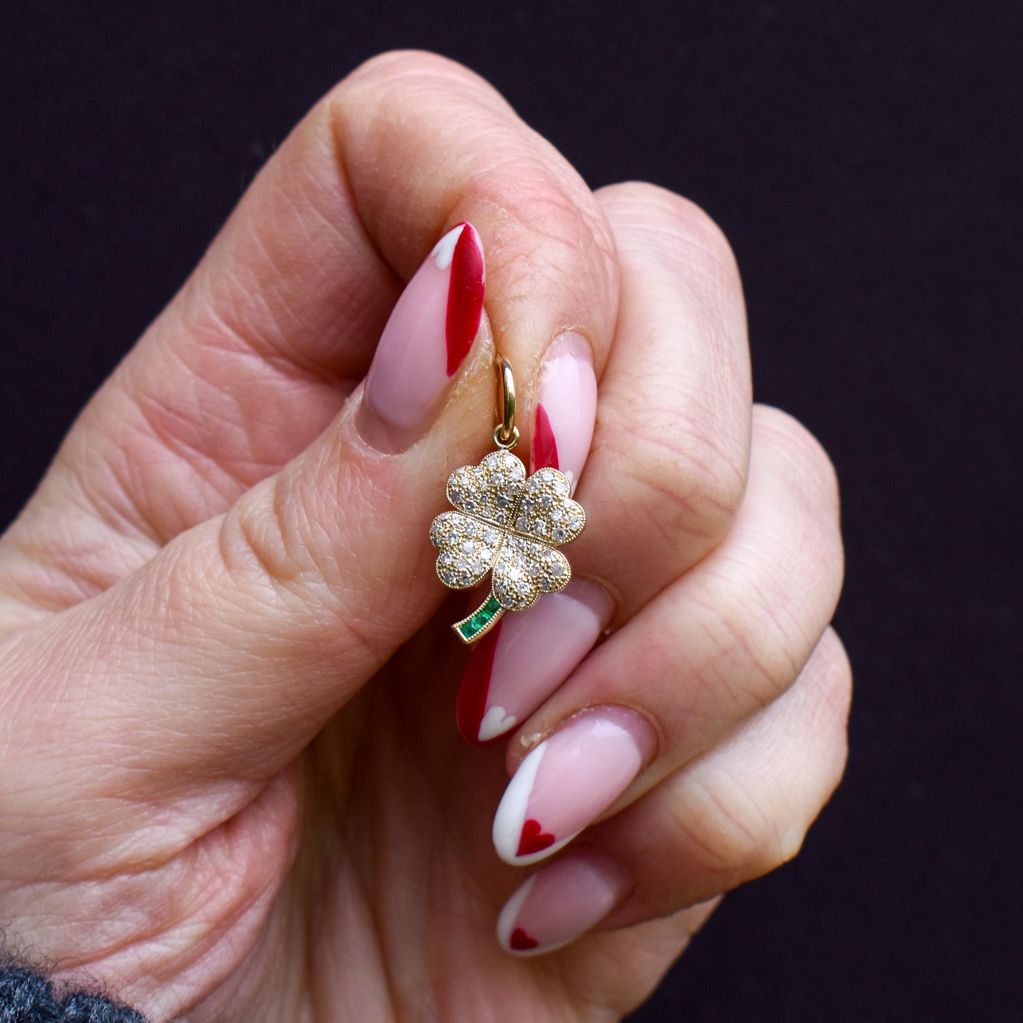 Diamond and Emerald Four-Leaf Clover 18ct Gold Charm Pendant