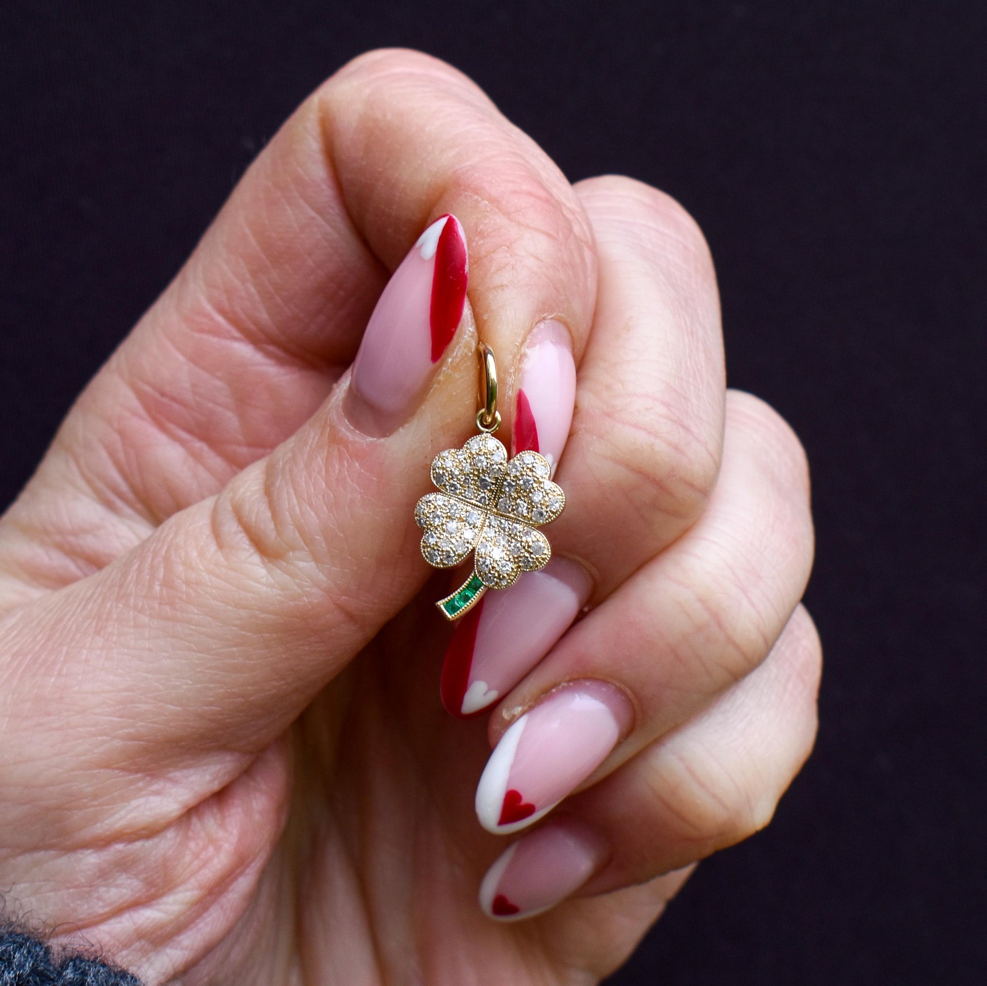 Diamond and Emerald Four-Leaf Clover 18ct Gold Charm Pendant