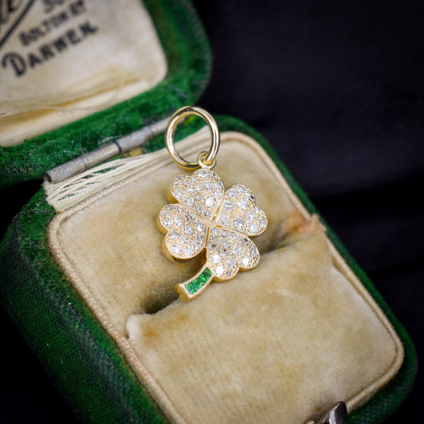 Diamond and Emerald Four-Leaf Clover 18ct Gold Charm Pendant