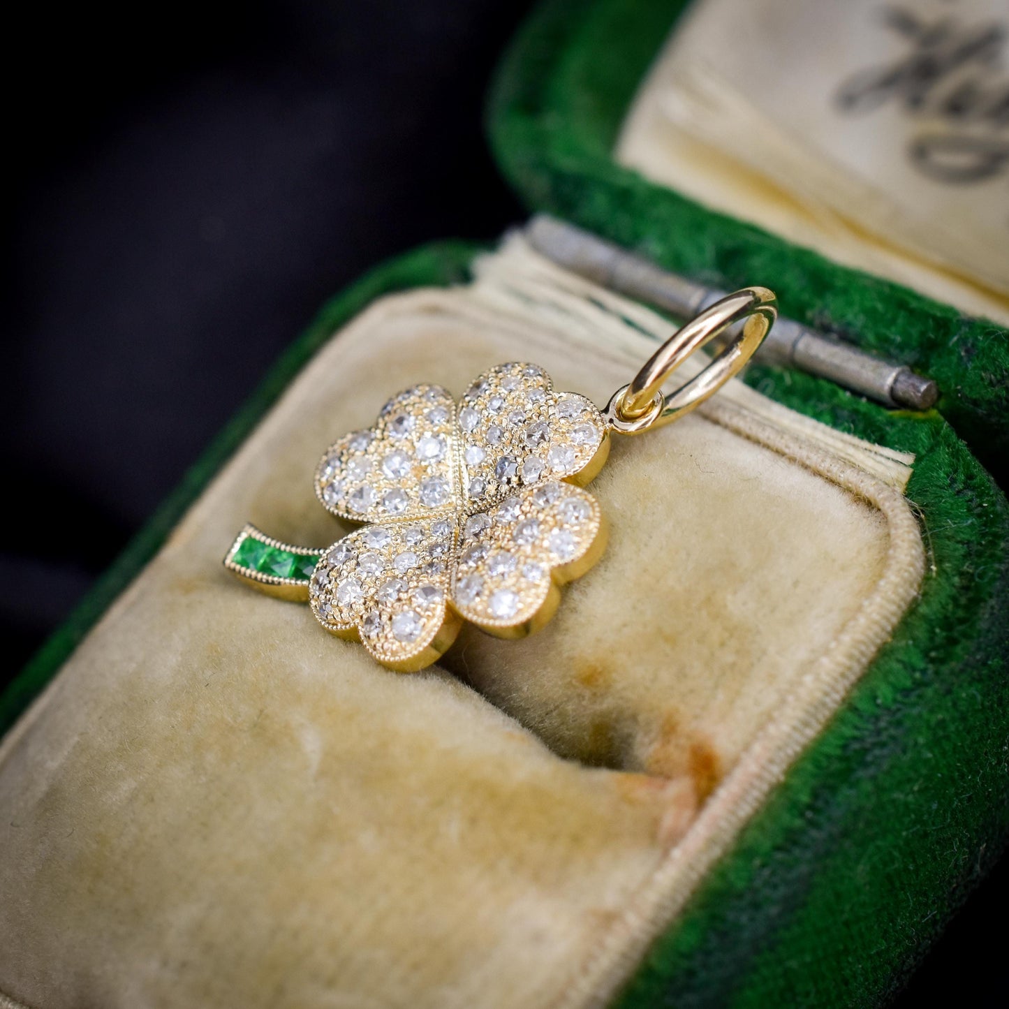 Diamond and Emerald Four-Leaf Clover 18ct Gold Charm Pendant