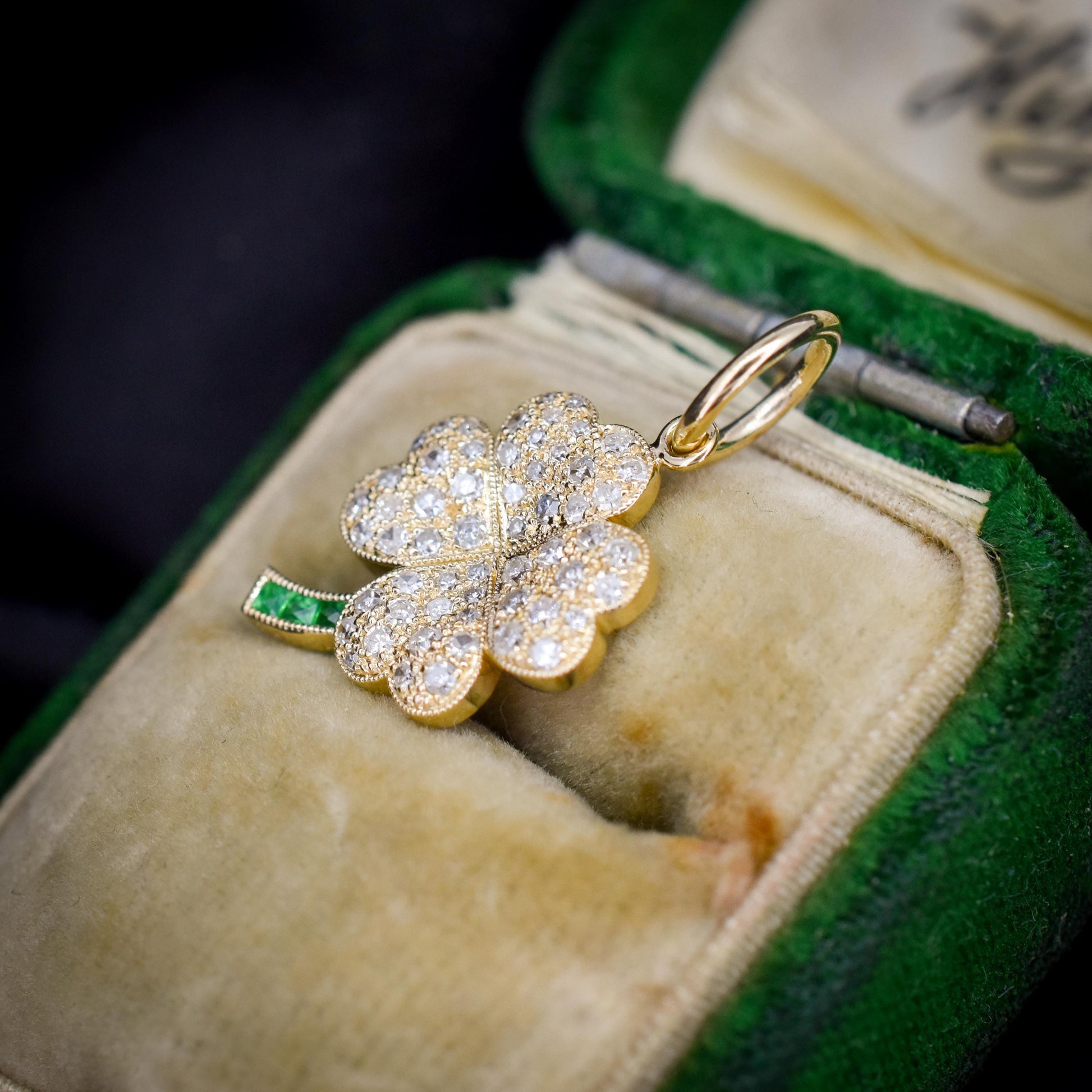 Diamond and Emerald Four-Leaf Clover 18ct Gold Charm Pendant