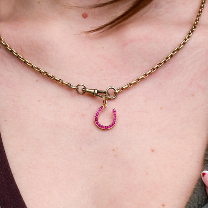 French Cut Ruby Horseshoe 18ct Yellow Gold Charm Pendant - 0.55ct