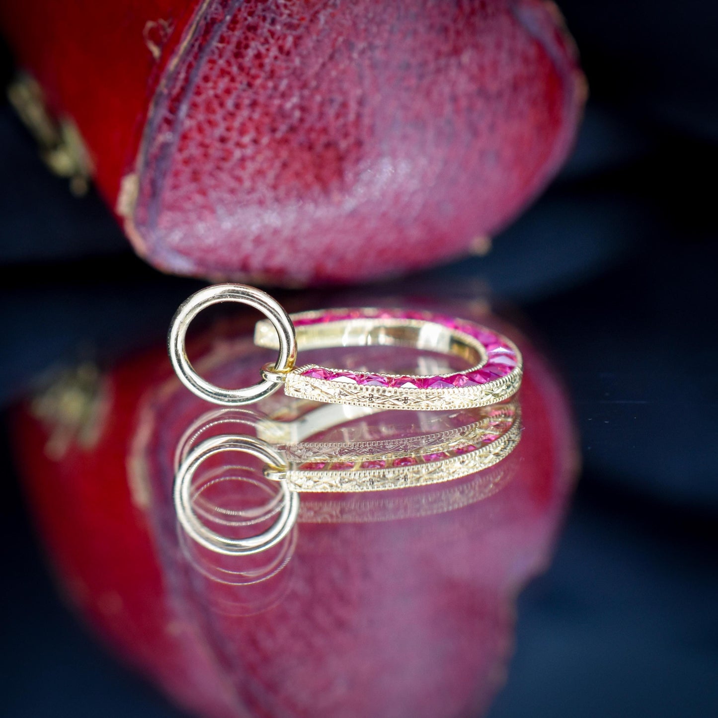 French Cut Ruby Horseshoe 18ct Yellow Gold Charm Pendant - 0.55ct