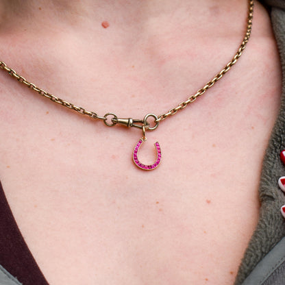 French Cut Ruby Horseshoe 18ct Yellow Gold Charm Pendant - 0.55ct