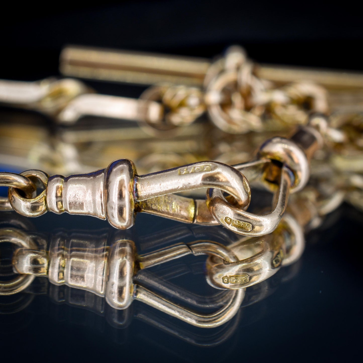 Antique '1921' 9ct Gold Love Knot Link Double Albert Watch Chain Necklace | 15.5"