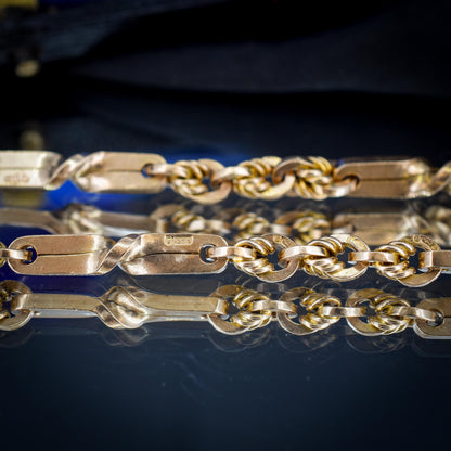 Antique '1921' 9ct Gold Love Knot Link Double Albert Watch Chain Necklace | 15.5"