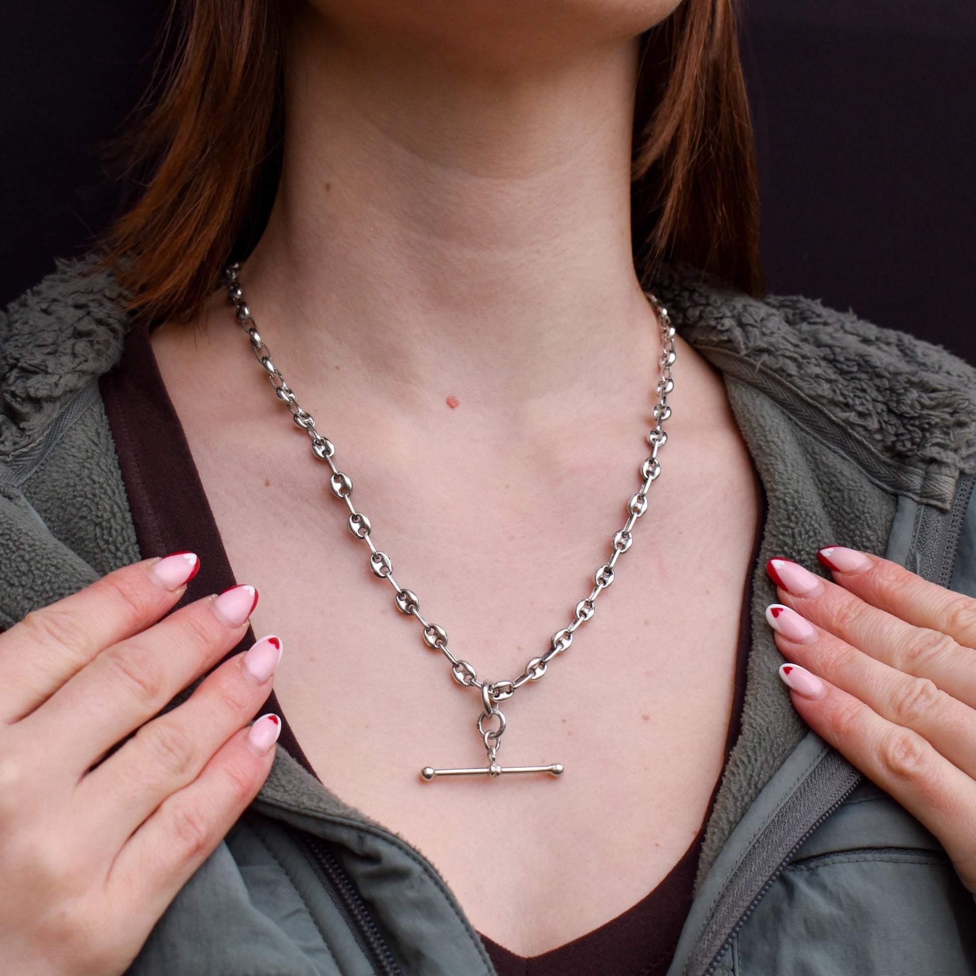 Vintage Sterling Silver 20" Mariner Anchor Link Chain Necklace with T-Bar