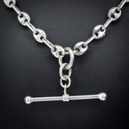 Vintage Sterling Silver 20" Mariner Anchor Link Chain Necklace with T-Bar