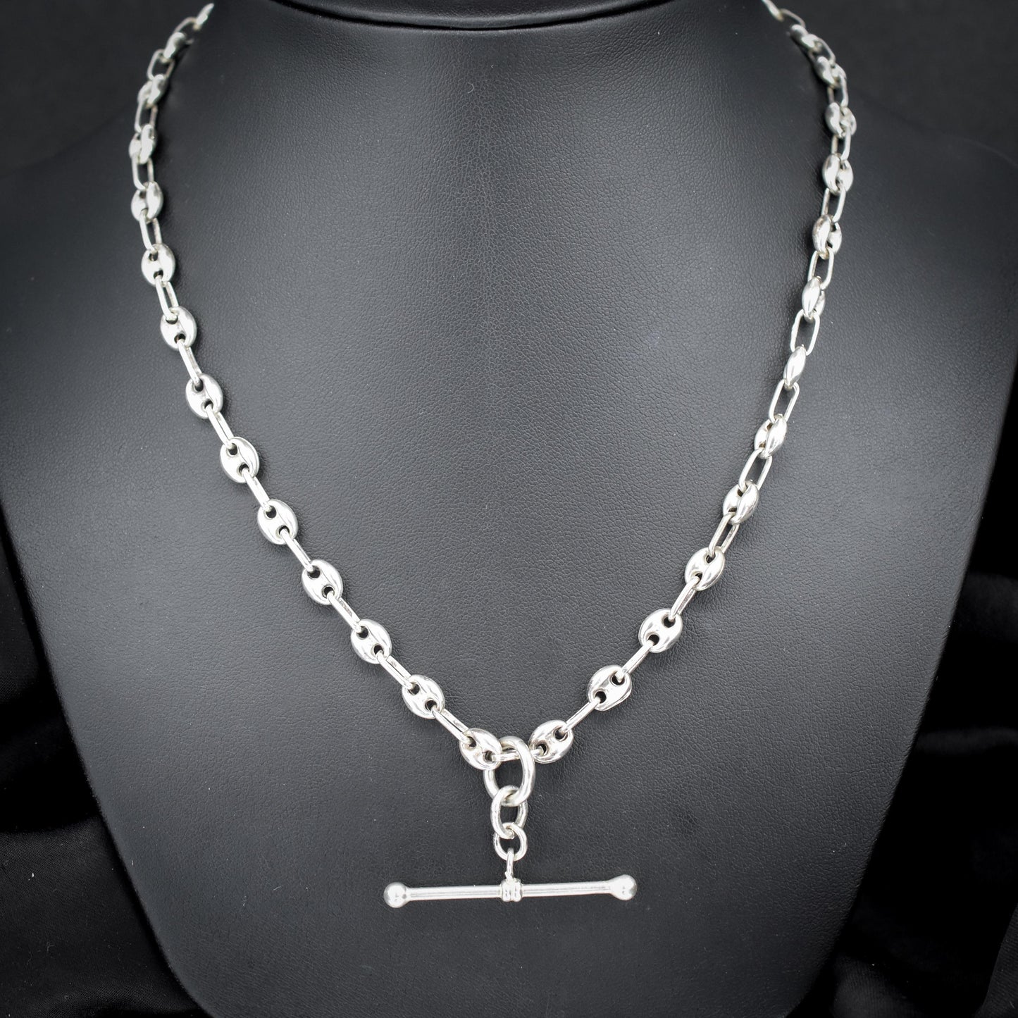 Vintage Sterling Silver 20" Mariner Anchor Link Chain Necklace with T-Bar