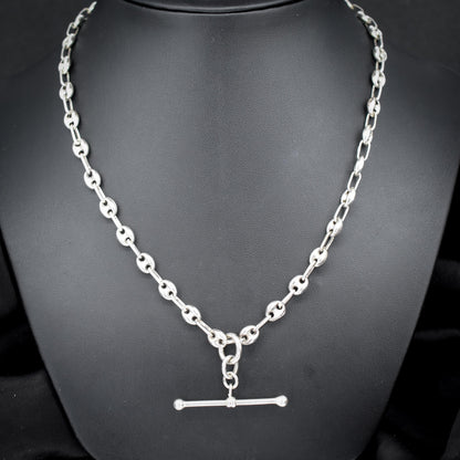 Vintage Sterling Silver 20" Mariner Anchor Link Chain Necklace with T-Bar