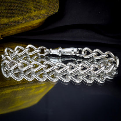 Antique Curb Sterling Silver Bracelet with Large Dog Clip | 7.75"