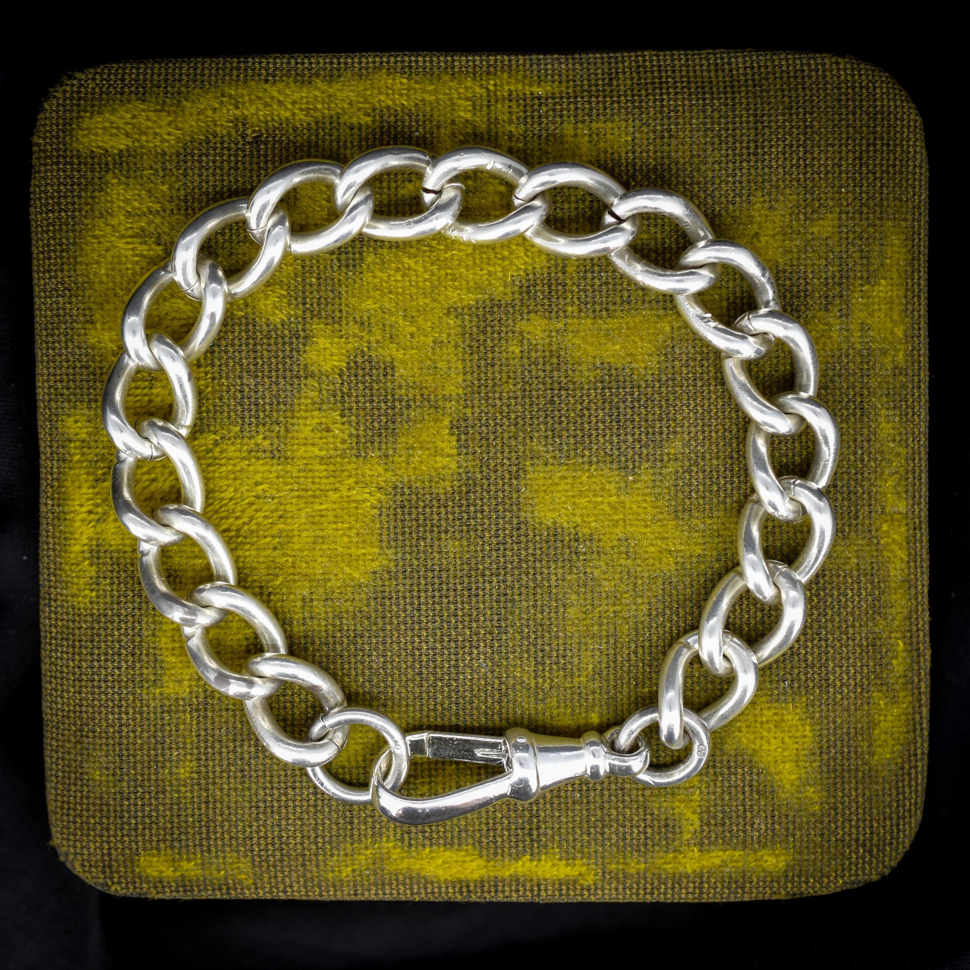 Antique Curb Sterling Silver Bracelet with Large Dog Clip | 7.75"