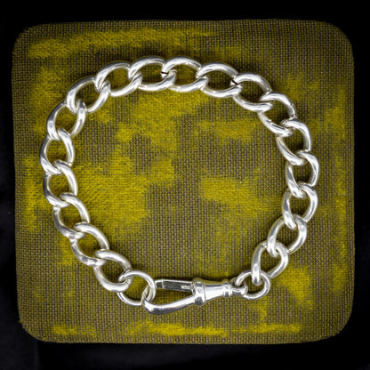Antique Curb Sterling Silver Bracelet with Large Dog Clip | 7.75"