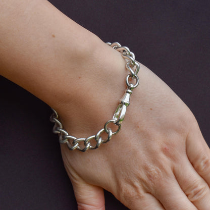 Antique Curb Sterling Silver Bracelet with Large Dog Clip | 7.75"
