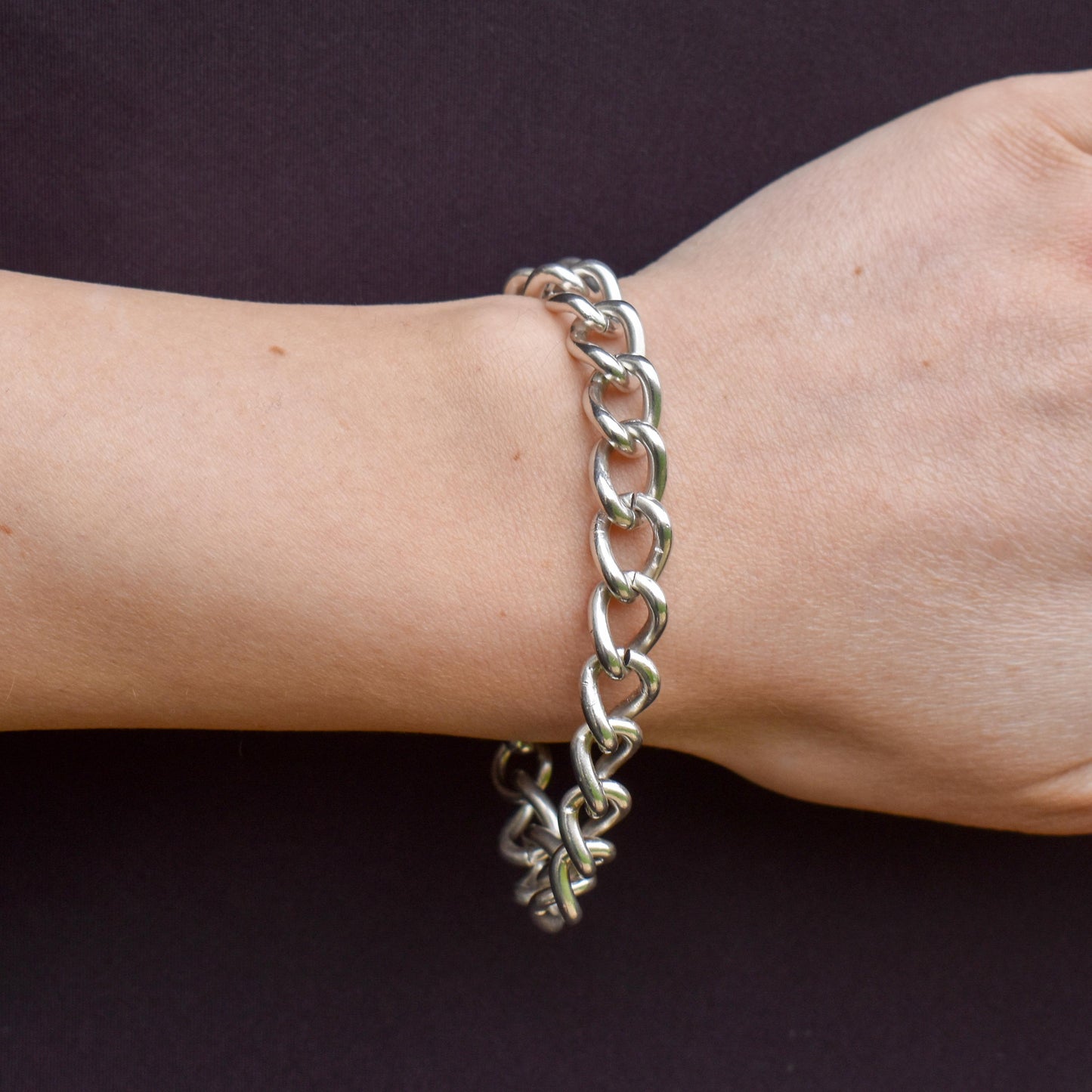 Antique Curb Sterling Silver Bracelet with Large Dog Clip | 7.75"