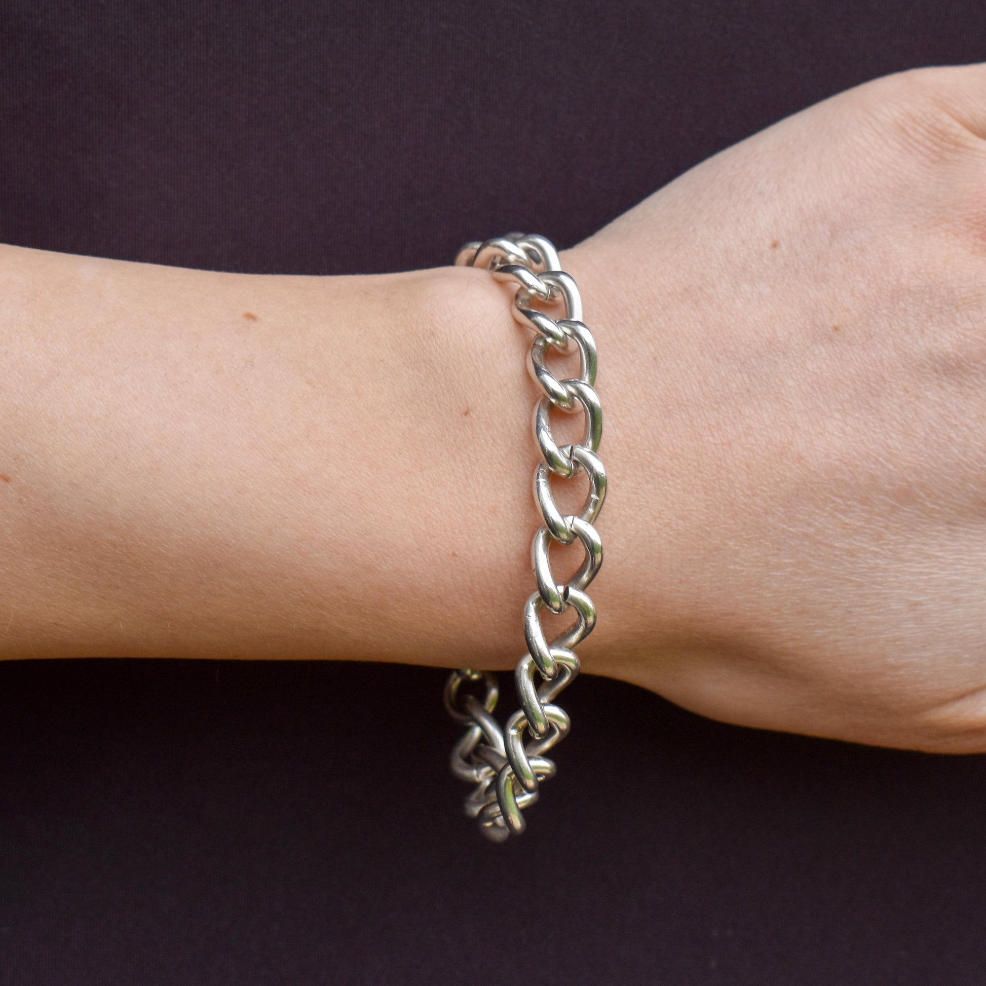 Antique Curb Sterling Silver Bracelet with Large Dog Clip | 7.75"