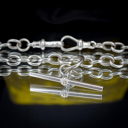 Vintage Silver Oval Cable Link Chain Necklace with Sliding T-bar and Dog Clips | 17" Length