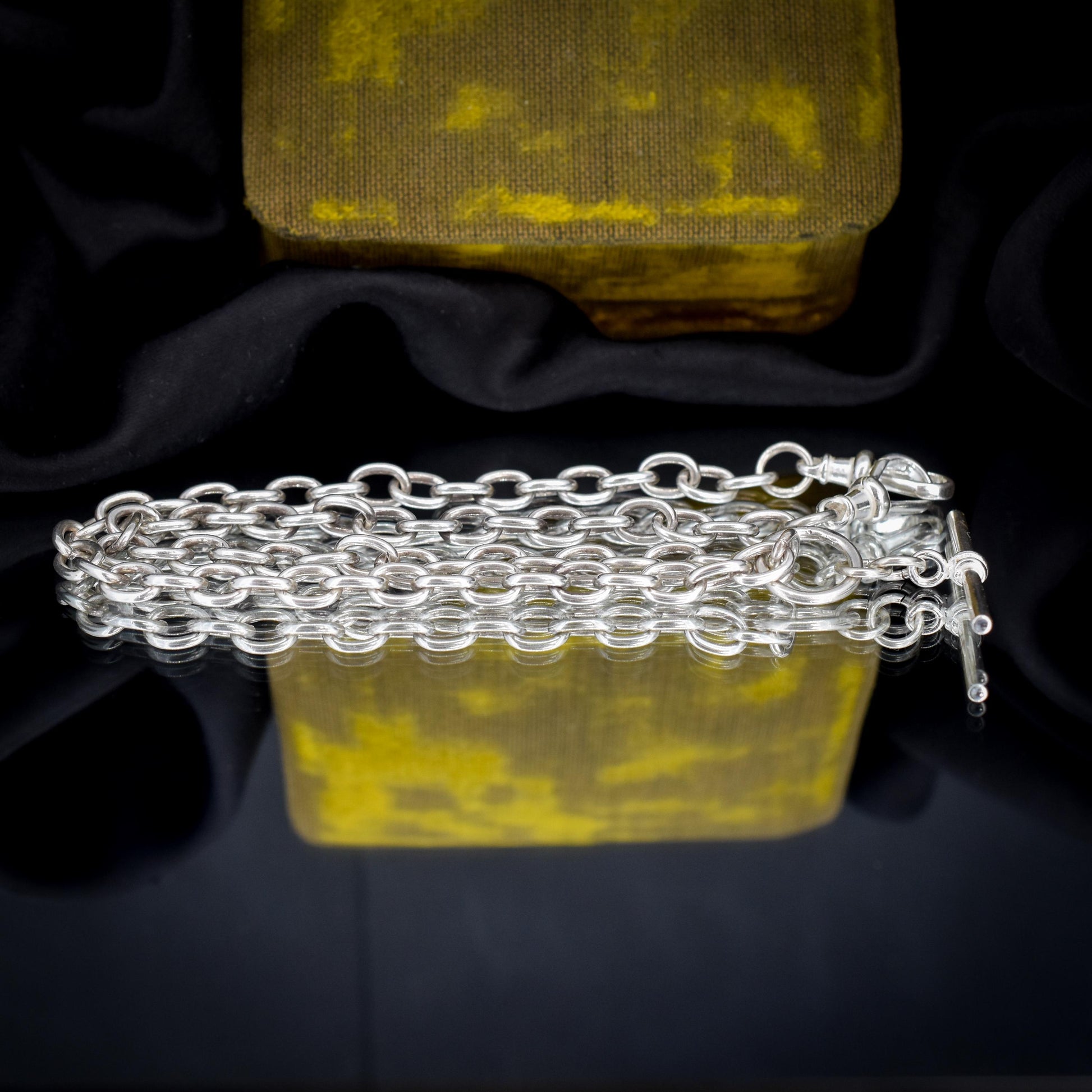 Vintage Silver Oval Cable Link Chain Necklace with Sliding T-bar and Dog Clips | 17" Length