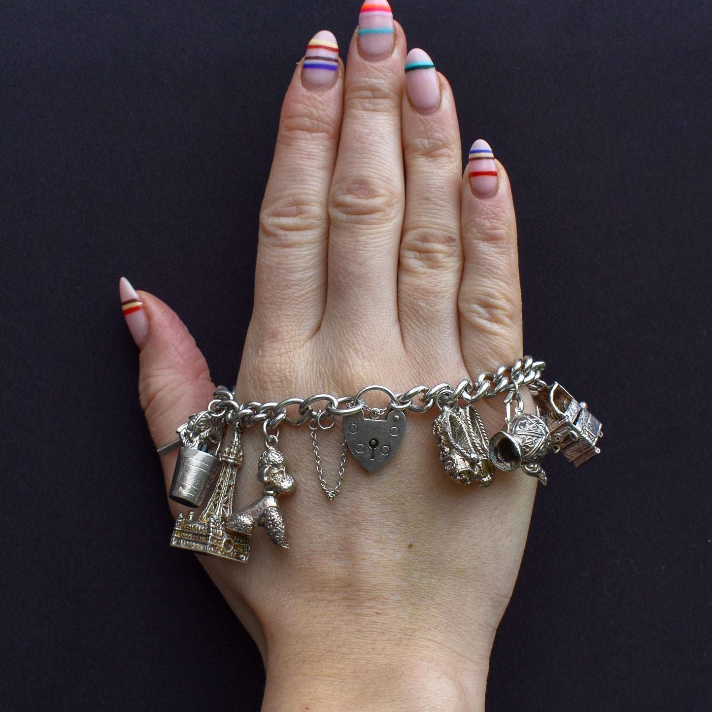 Vintage 82g Sterling Silver Multi Charm Bracelet | 7"