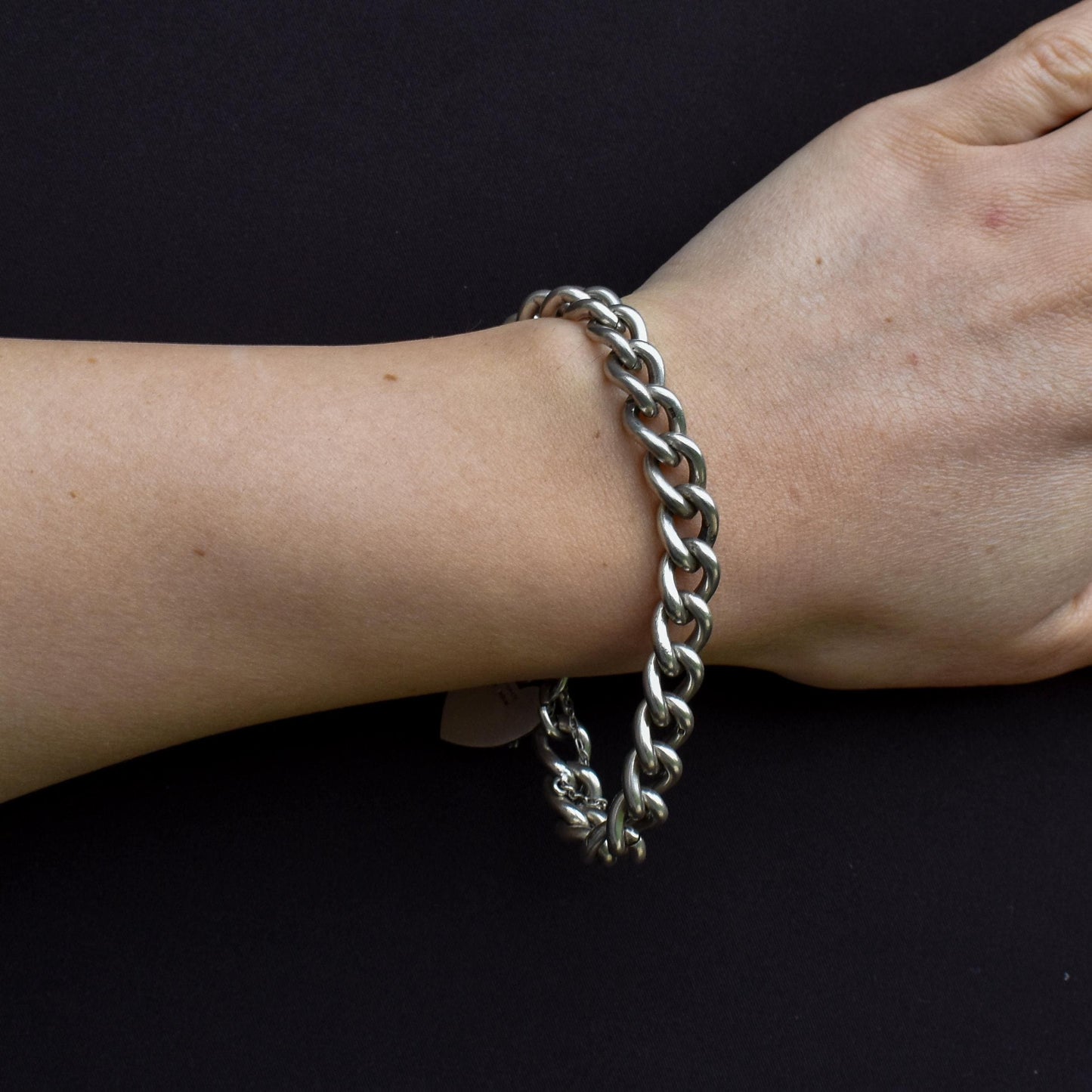 Vintage Heavy Chunky Heart Padlock Sterling Silver Curb Bracelet 7"