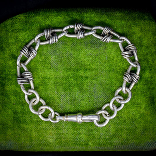 Antique Fancy Link Sterling Silver Bracelet with Dog Clip | 6.75"