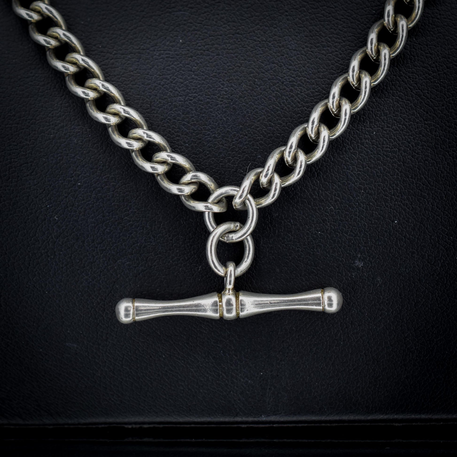 Vintage Sterling Silver Curb Link Watch Chain Necklace with Dog Clips – 21"