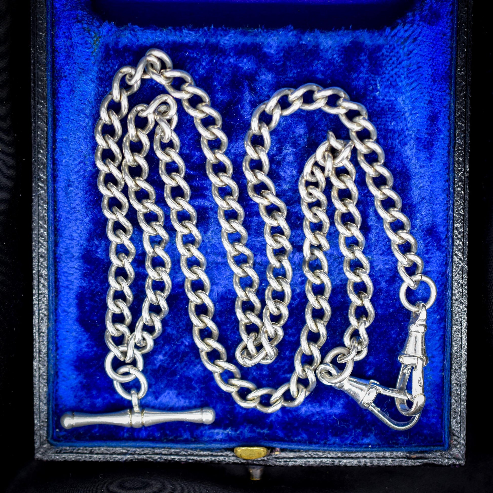 Vintage Sterling Silver Curb Link Watch Chain Necklace with Dog Clips – 21"