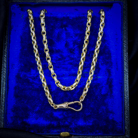 Antique Victorian 9ct Gold Faceted Link Chain Necklace with Dog Clip | 18"
