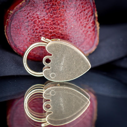 Vintage 9ct Yellow Gold Engraved Heart Padlock Charm Pendant